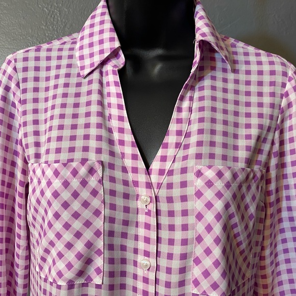 EXPRESS Purple and White Gingham Button Down Blouse - Picture 2 of 16